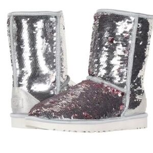 NEW UGG Classic Short Sequin Silver Pink Combe Boot